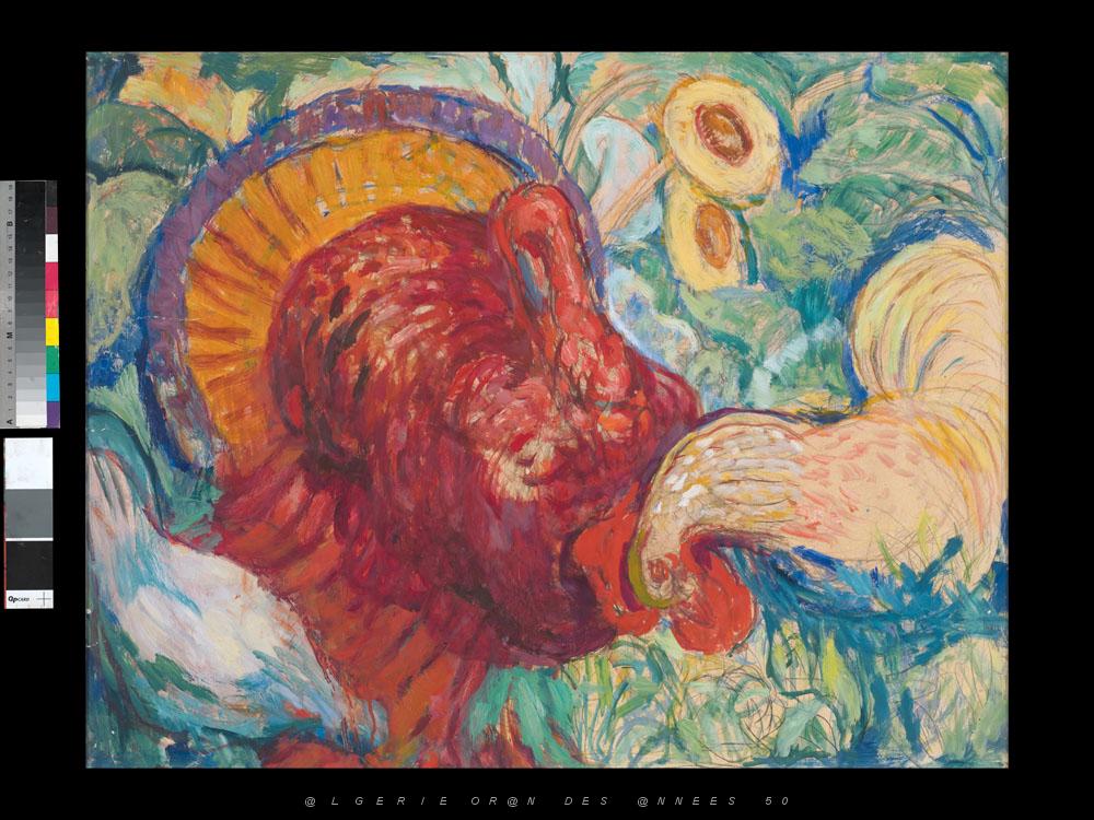 AUGUSTIN FERRANDO 1880-1957 14 - Le dindon, le coq et les tournesols (Vers 1941).jpg